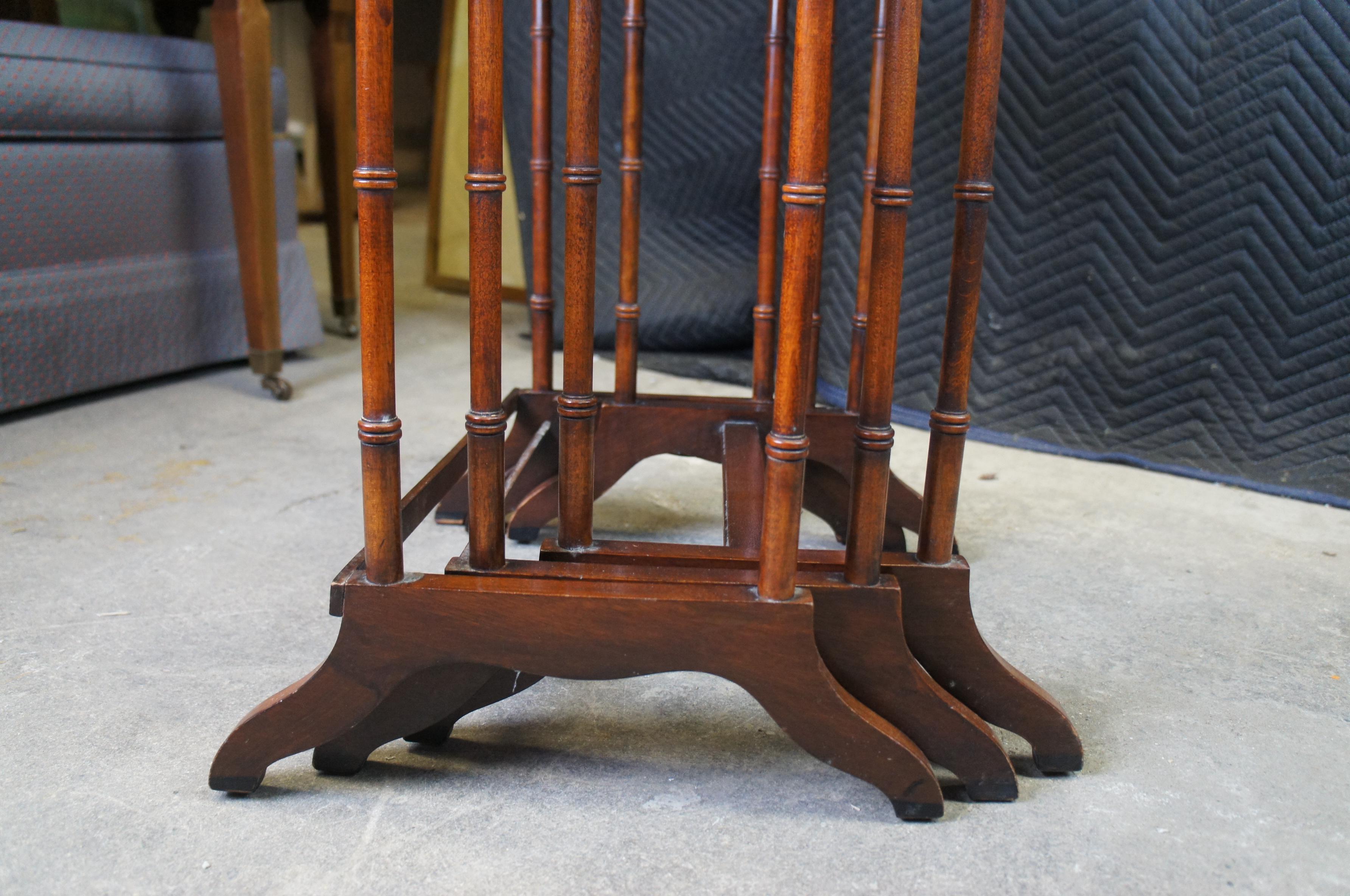 3 Vintage Regency Style Tooled Leather Mahogany Nesting Side Tables Sheraton 8