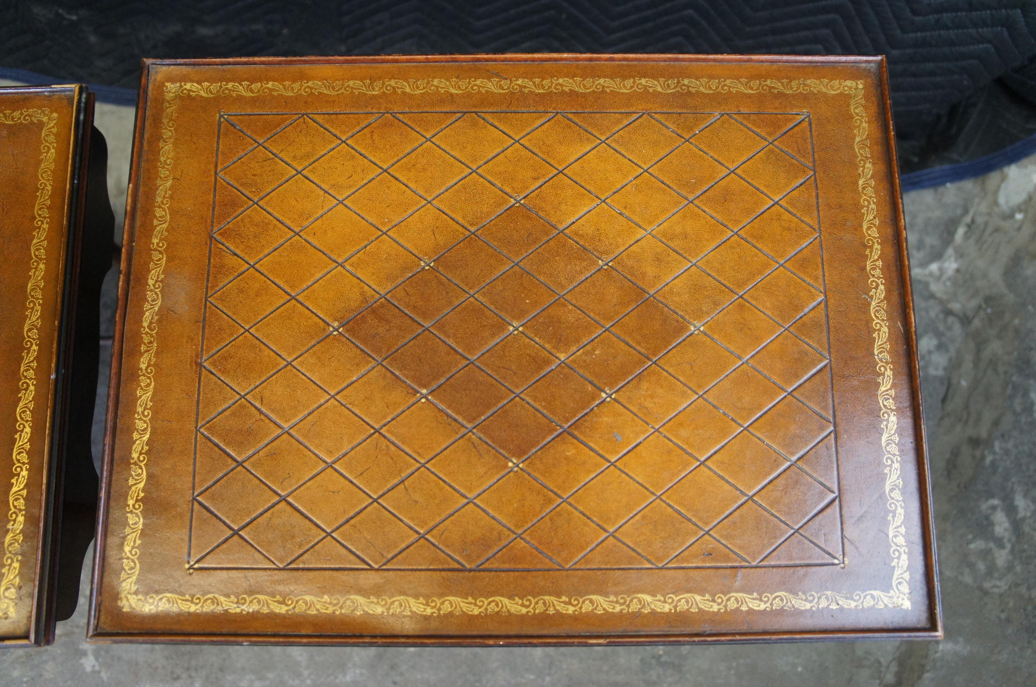 3 Vintage Regency Style Tooled Leather Mahogany Nesting Side Tables Sheraton 4