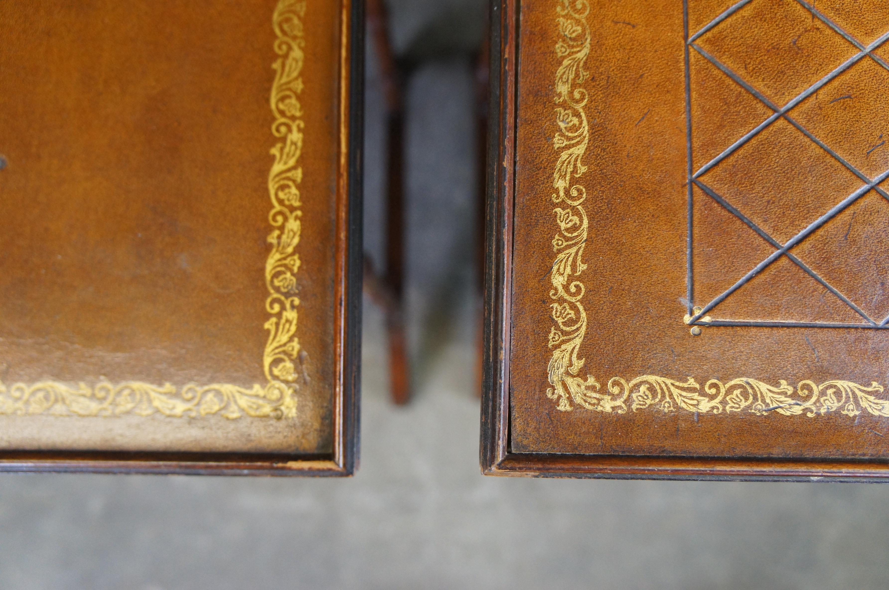 3 Vintage Regency Style Tooled Leather Mahogany Nesting Side Tables Sheraton 5