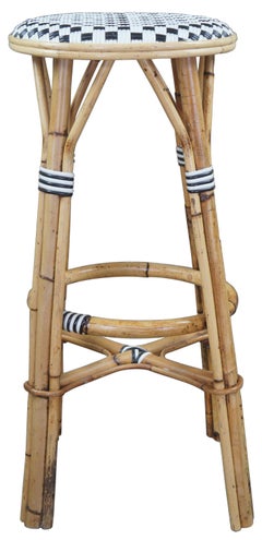 3 Vintage Woven Bamboo Wicker Rattan Bentwood Parisian French Bistro Bar Stools