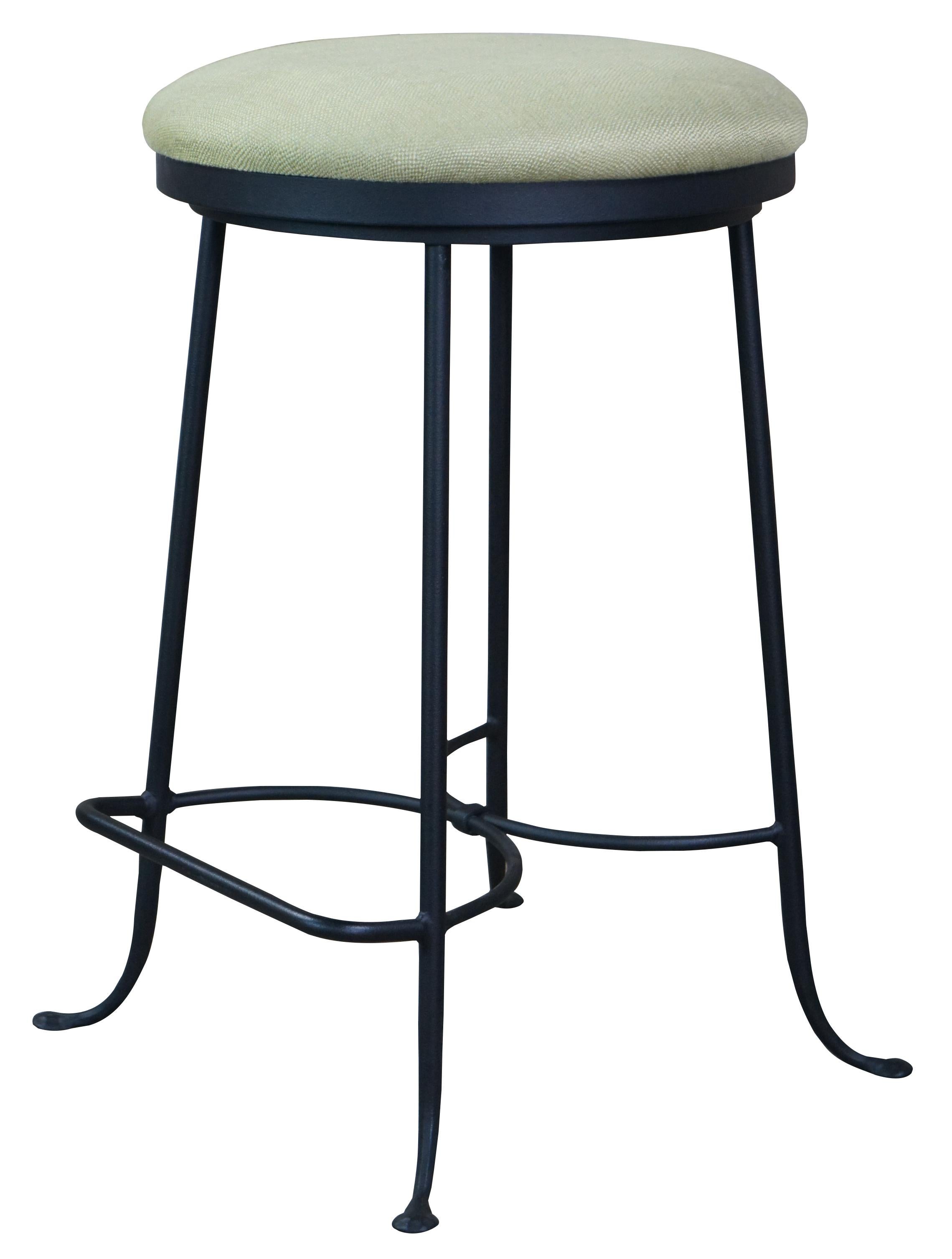 3 Vintge Hearthstone Rustic Wrought Iron Round Swivel Counter Bar Stools In Good Condition In Dayton, OH