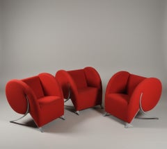 3 "Virgola" red armchairs by Yaacov Kaufmann per Arflex 90s