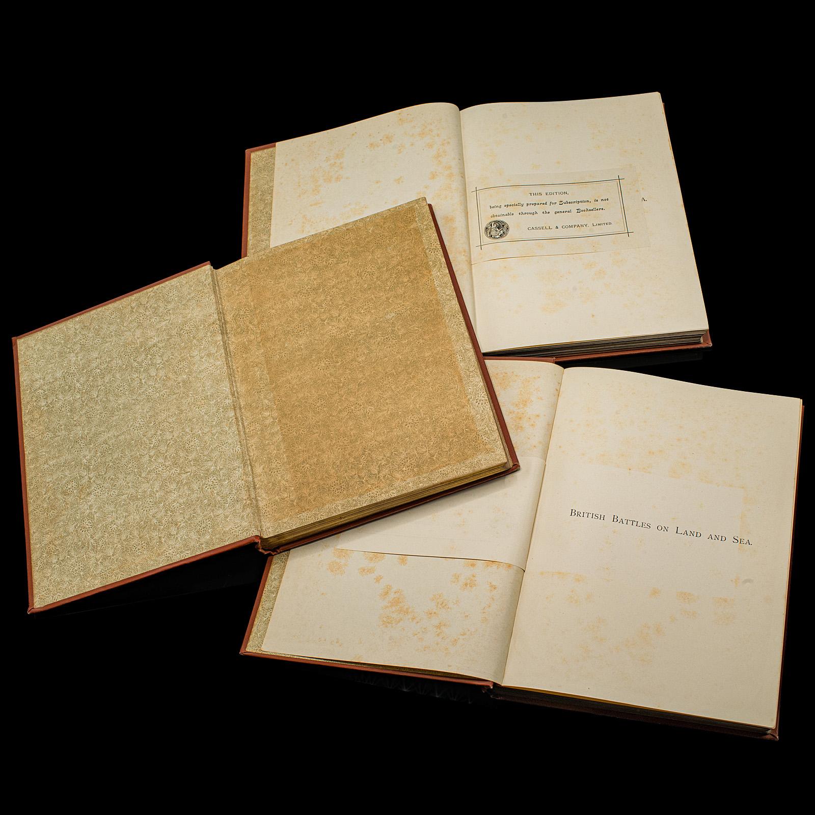 Tardo vittoriano 3 Vols Battaglie britanniche di terra e di mare, antico, libro di riferimento militare, C.C. in vendita