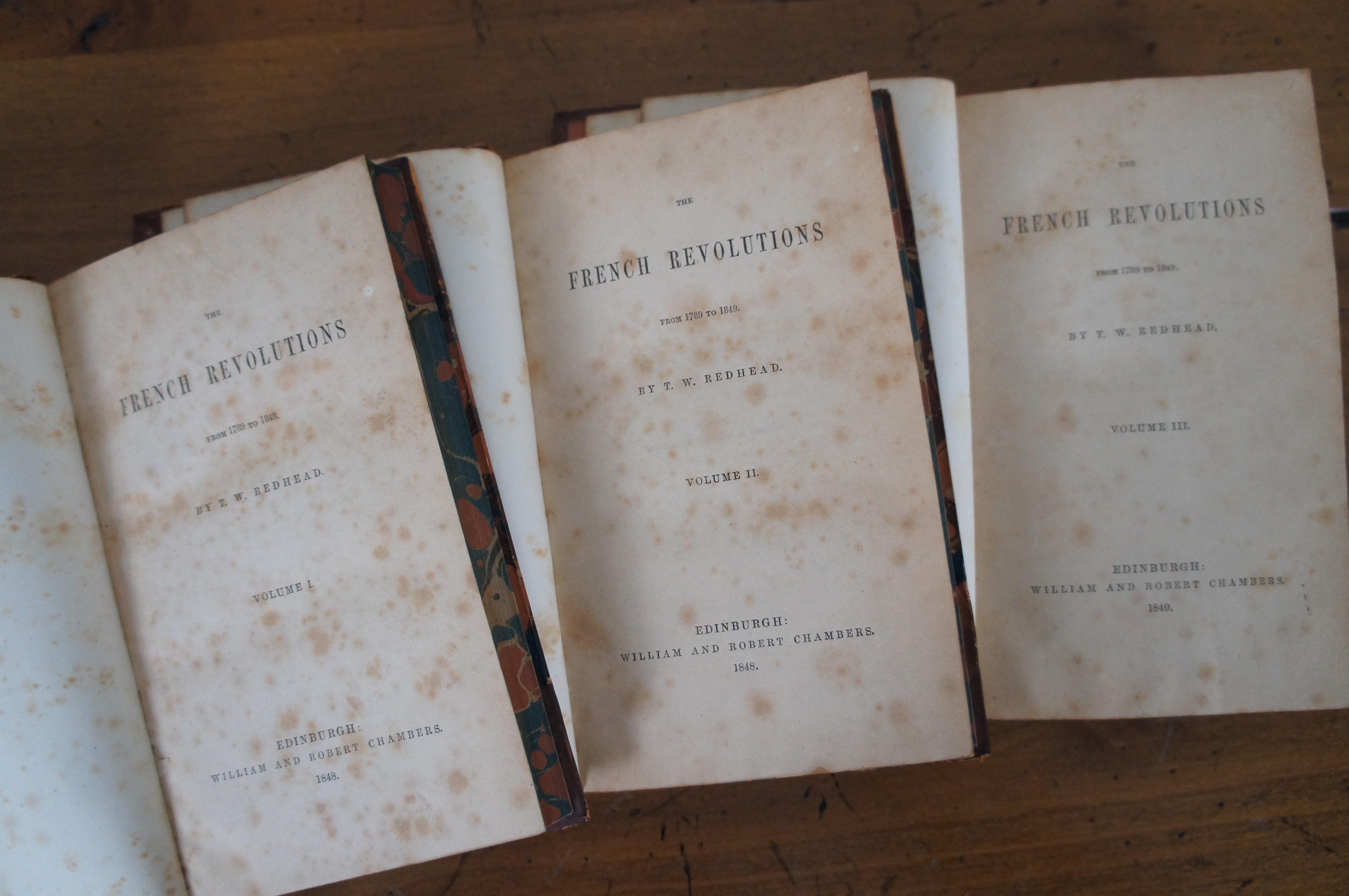 3 Bände Antikes Lederbuchset aus dem Jahr 1849, Redhead, Französische Revolutionen, Redhead im Angebot 2