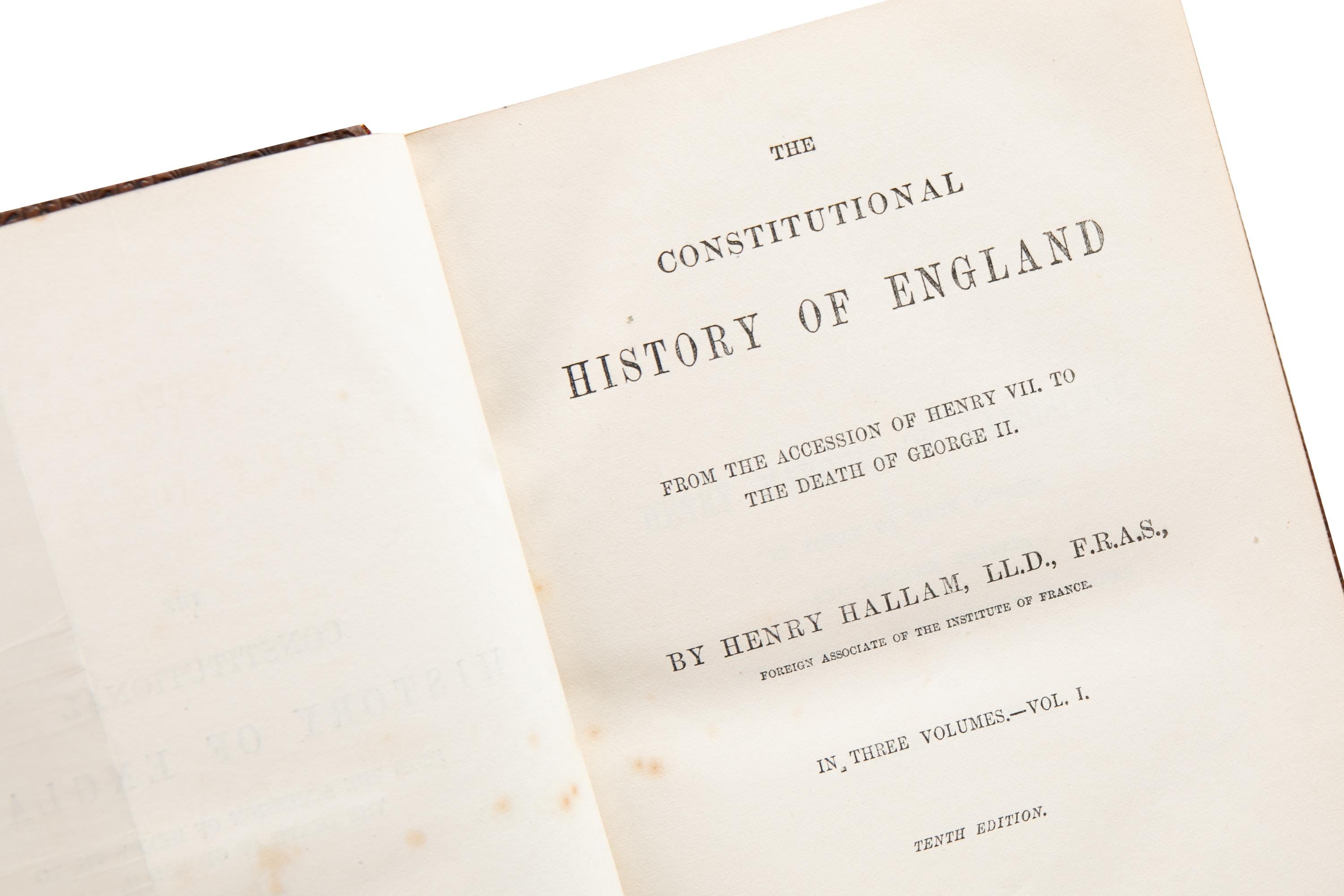 19th Century 3 Volumes. Henry Hallam, The Constitutional History of England. For Sale