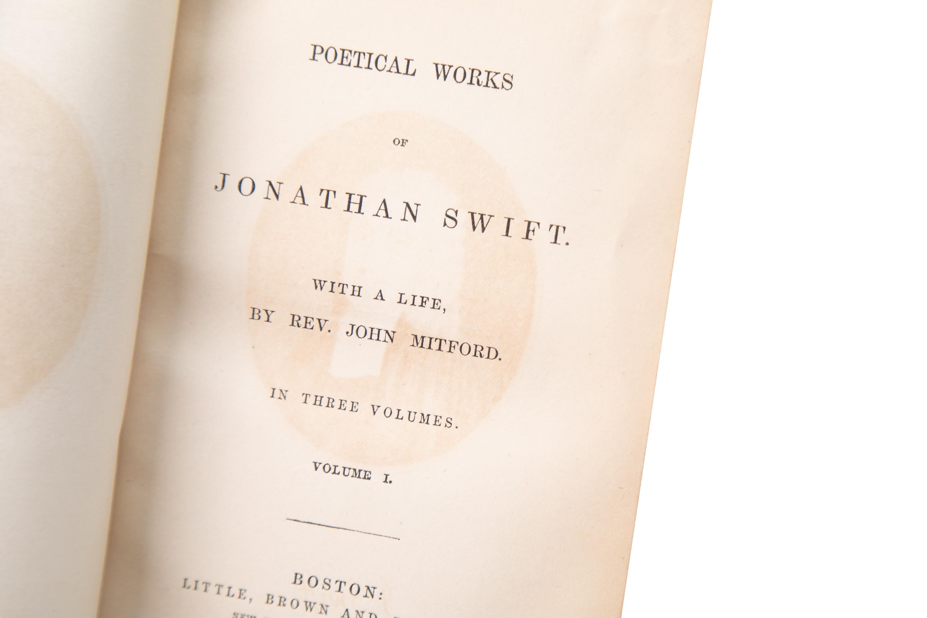 3 Volumes, Jonathan Swift, the Poetical Works In Distressed Condition In New York, NY