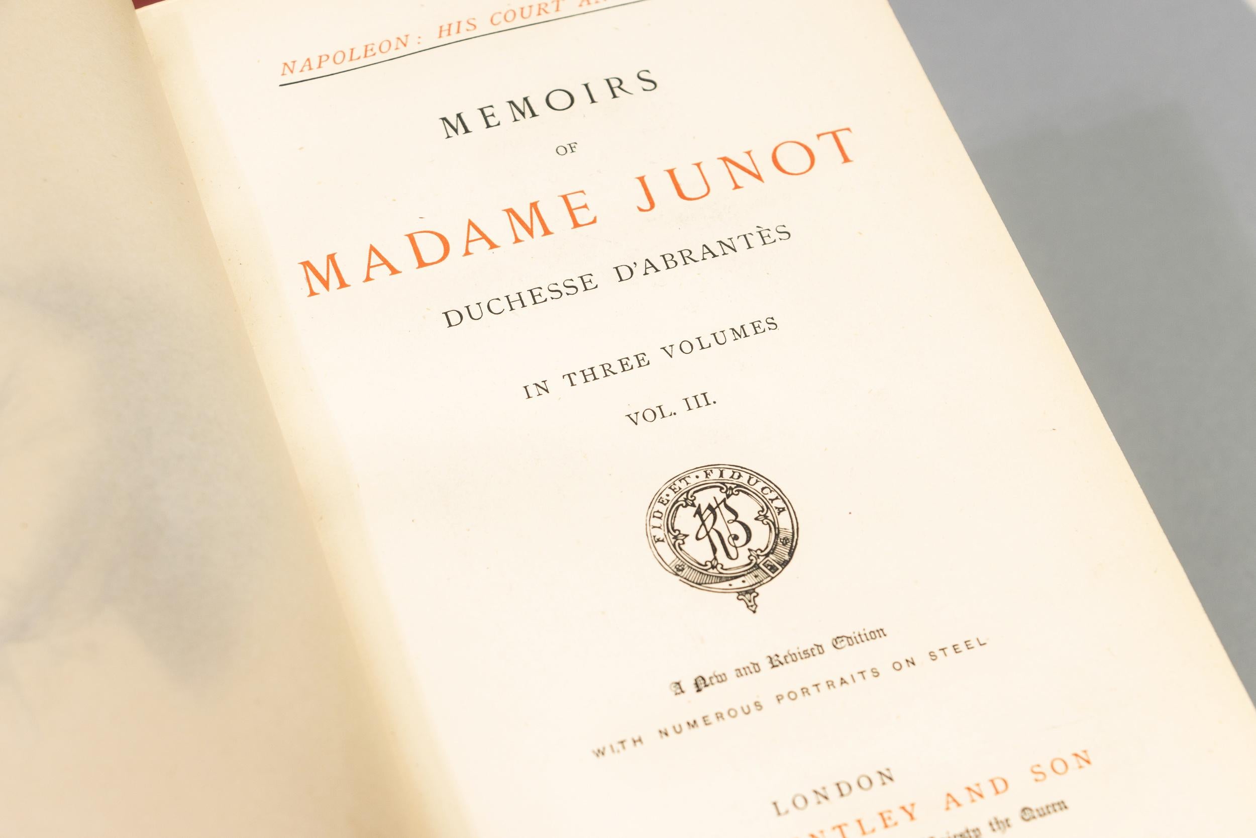 3 Volumes, Madame Junot, Memoirs In Good Condition For Sale In New York, NY