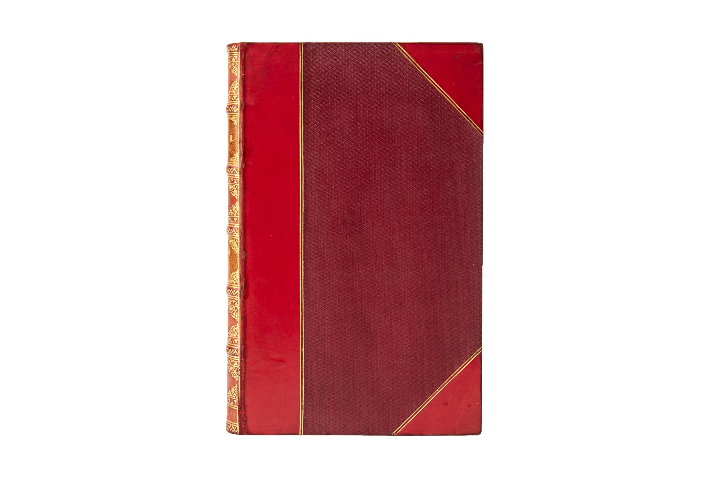 3 Volumes. Martha W. Freer. Henry III, roi de France et de Pologne Sa cour et son époque. Extra-illustré. Relié en 3/4 veau rouge par Zaehnsdorf, tranches supérieures dorées, bandes surélevées, ornementation dorée sur les dos.
Publié : Londres :