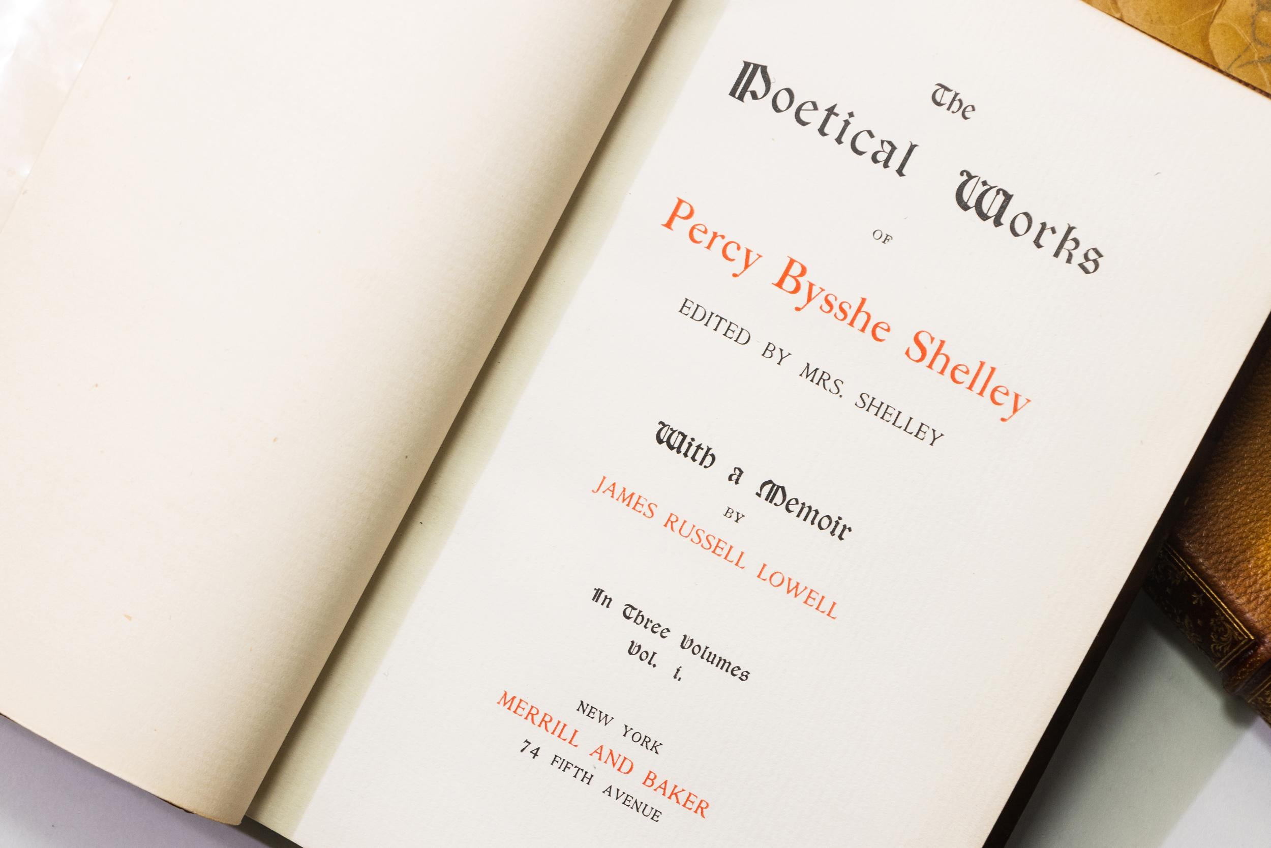 American 3 Volumes, Percy Bysshe Shelley, the Poetical Works of Percy B. Shelley