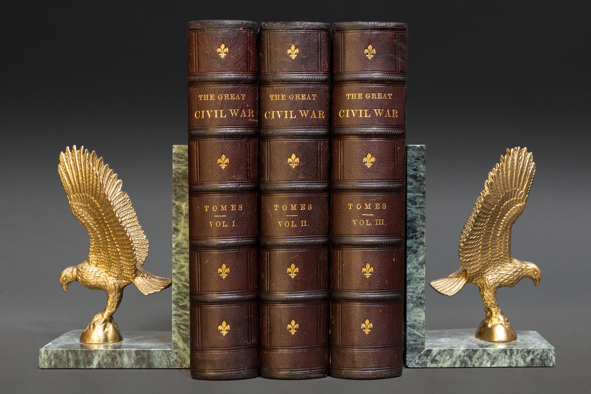 3 Volumes. Robert Tomes, M.D. and Benjamin G. Smith. The Great Civil War: A History of The Late Rebellion. Bound in full brown morocco. Blind tooling on cover. Gilt American Eagle on covers. Marbled endpapers and edges. Raised bands. Illustrated.