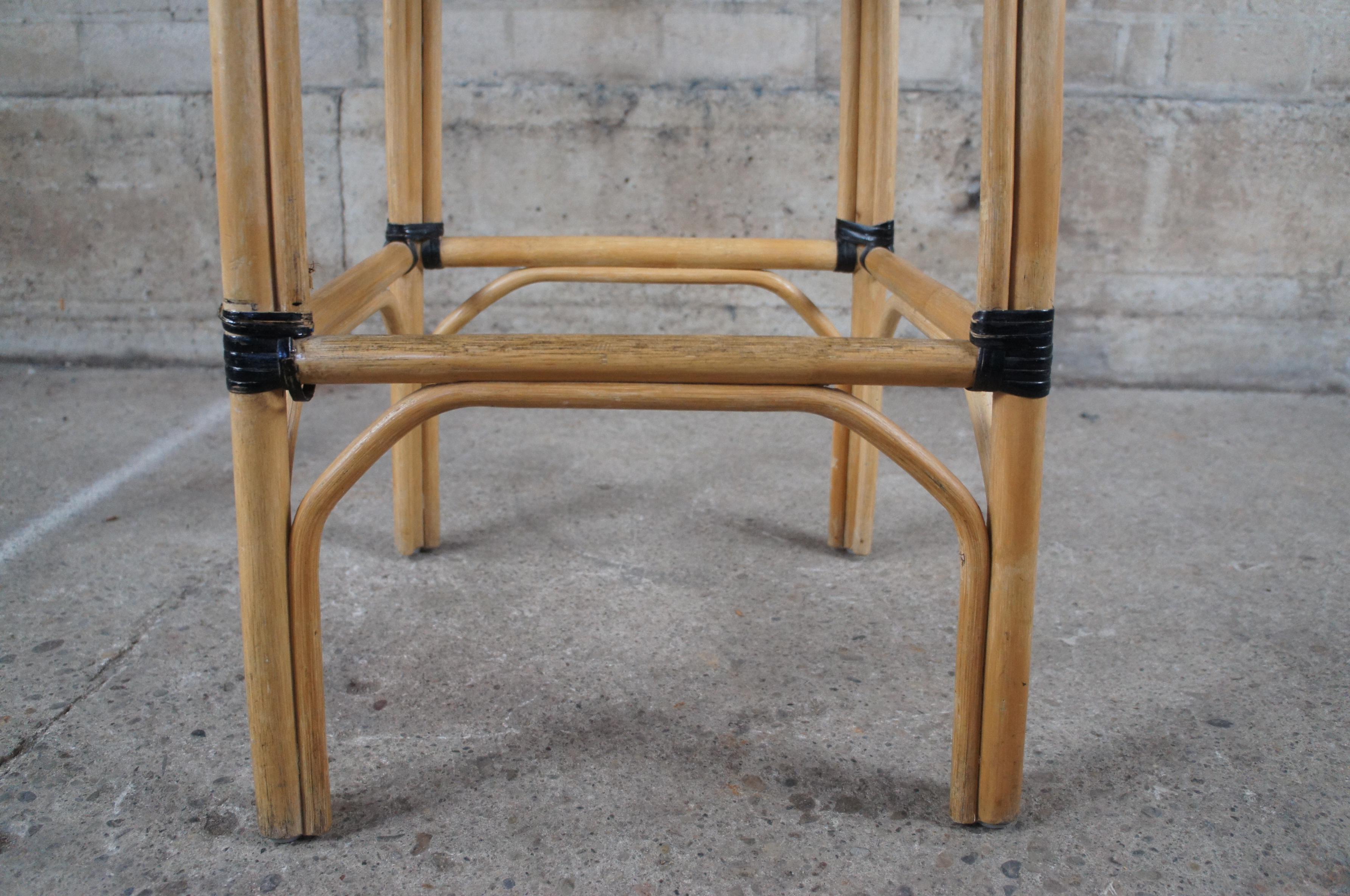 3 Vtg French Café Bistro Blue Woven Rattan Bentwood Counter Bar Stools Boho Chic 3