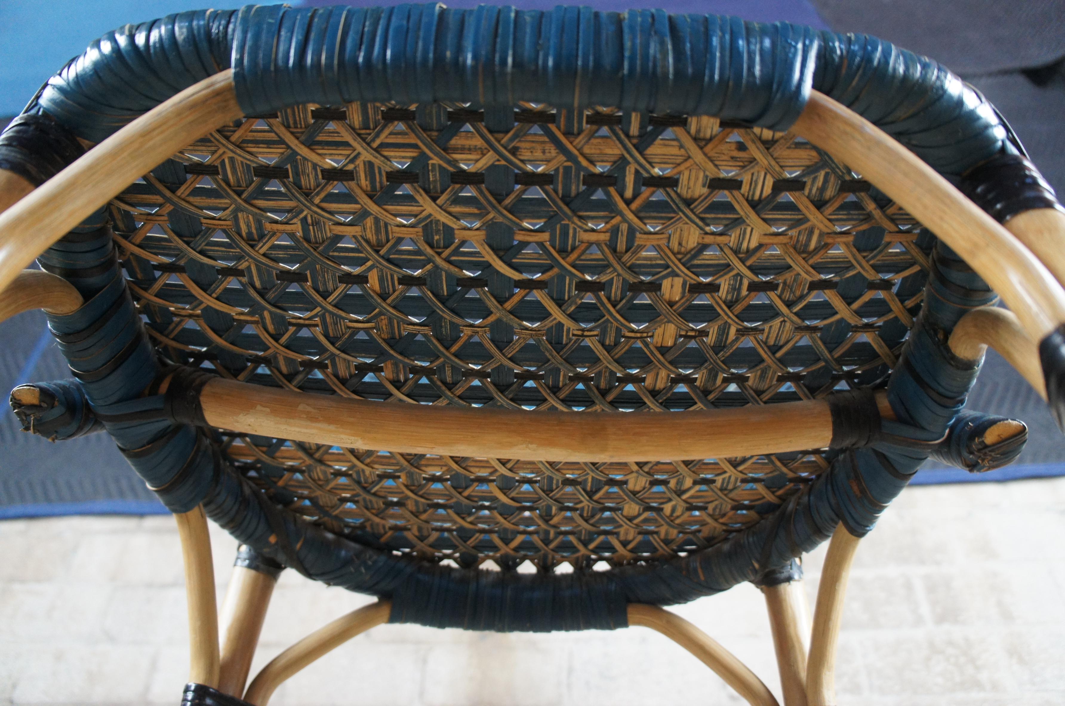 3 Vtg French Café Bistro Blue Woven Rattan Bentwood Counter Bar Stools Boho Chic 4