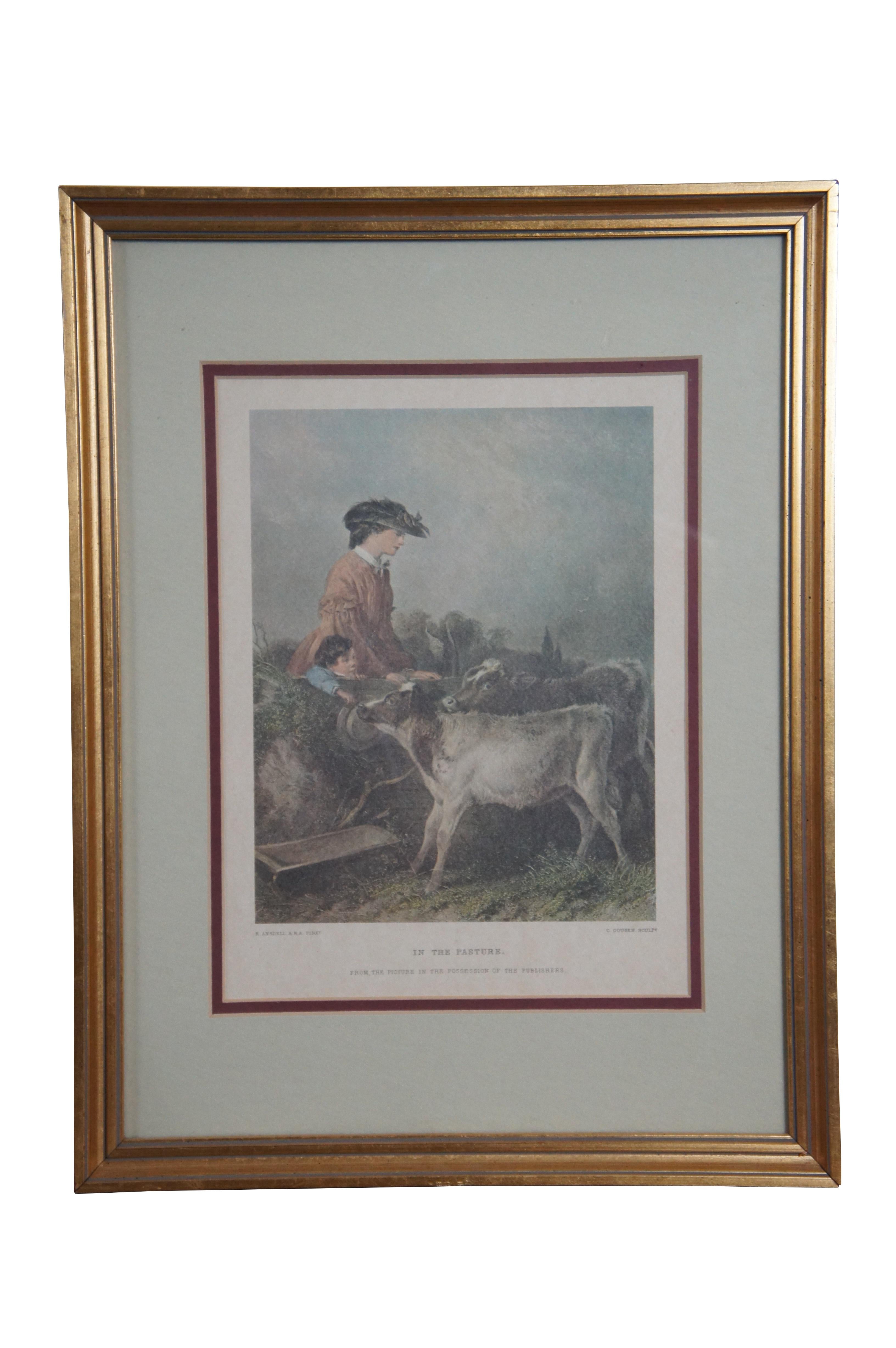 3 Vtg Pastoral Lithograph Prints Our Pets In the Pasture Eft Grafiche Tassotti In Good Condition For Sale In Dayton, OH