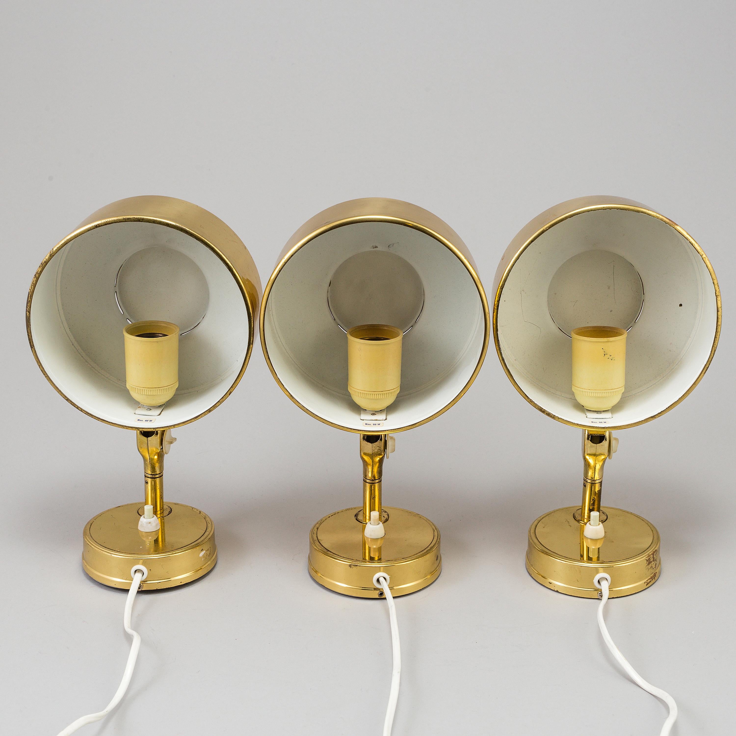 3 Wall Light Brass by Skelleftea Sweden, 1970 In Good Condition For Sale In Paris, FR