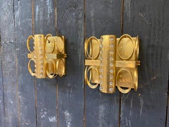 3 wall lights from the 1970s in brass and small round glass beads