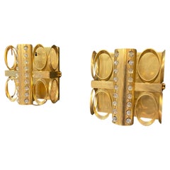 3 wall lights from the 1970s in brass and small round glass beads