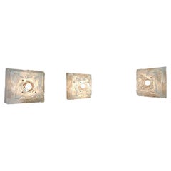  3 Wall Lights Sconces Nason Mazzega  Murano Glass Metal Midcentury Italy 1970s