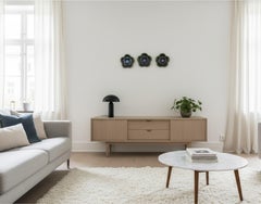 3 Plaques murales / Carreaux,  Rörstrand - Sylvia Leuchovius - Fleurs vertes et violettes