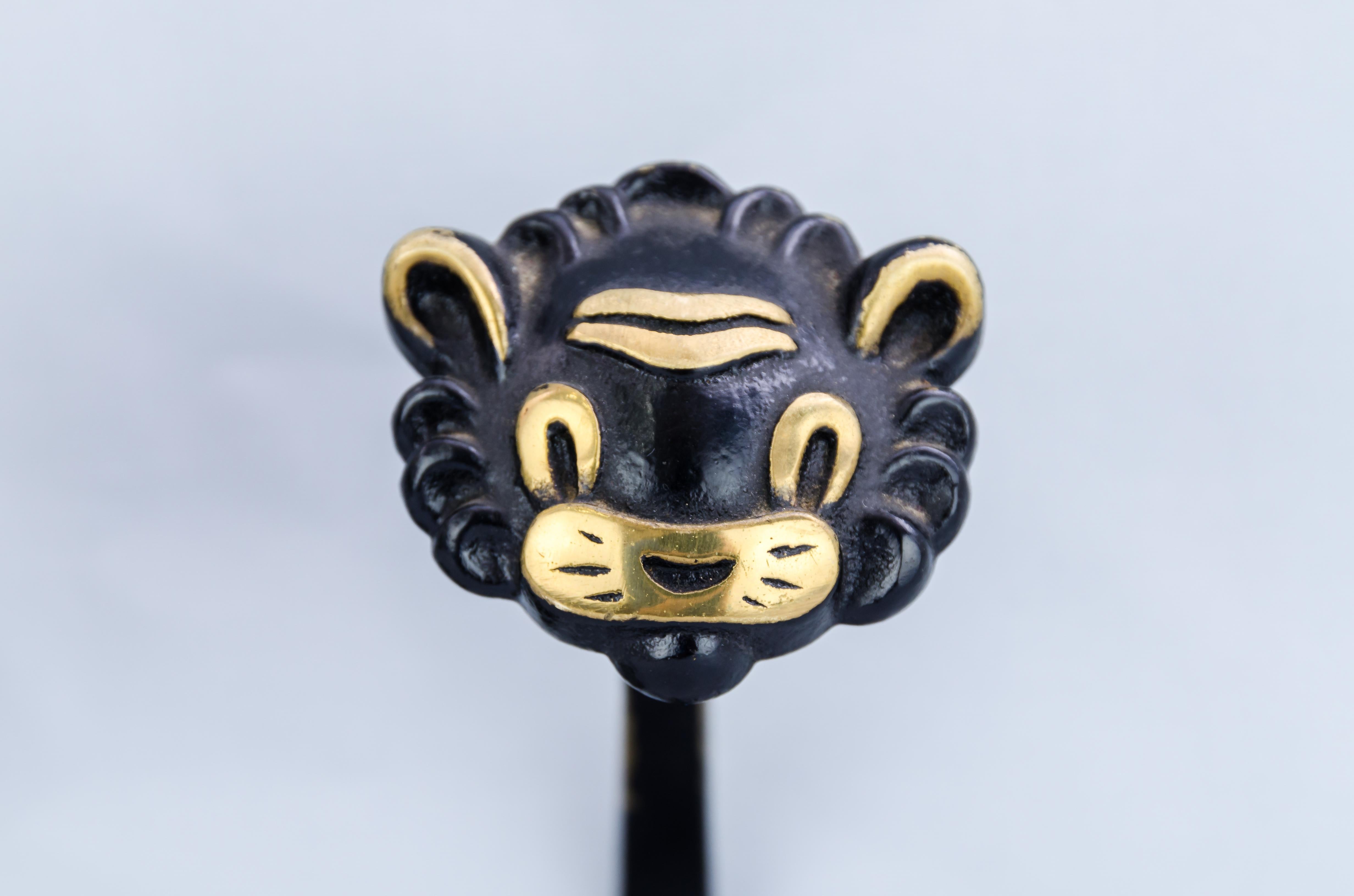 Mid-20th Century 3 Walter Bosse Brass Wall Hooks of a Lion Austria, 1950s For Sale