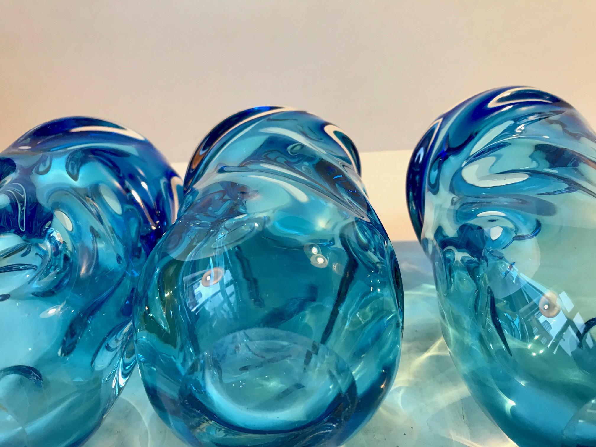 Mid-20th Century 3 Waves in Blue Art Glass, Vases by Jan Beránek for Skrdlovice, 1960s For Sale