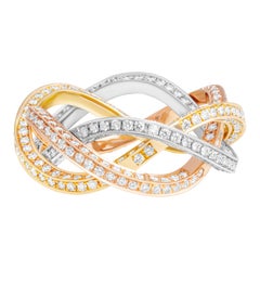 3 Way Color Pave Band in 14K Yellow, White and Rose Gold
