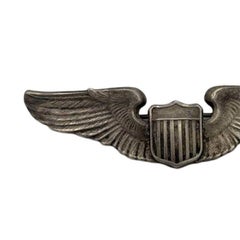 3" Wide WWII USAAF US Air Force Pilot Wings Sterling Silver Pin Badge