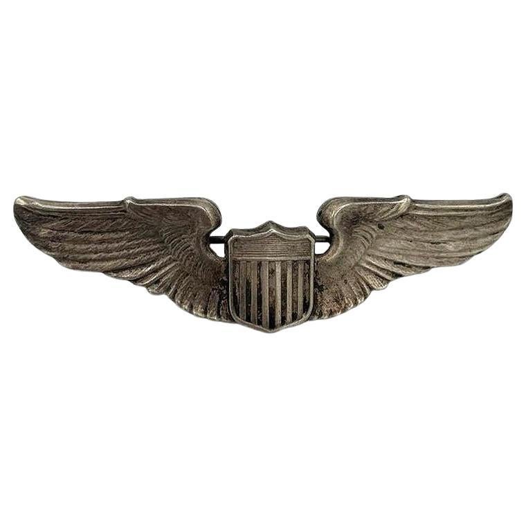 3" Wide WWII USAAF US Air Force Pilot Wings Sterling Silver Pin Badge