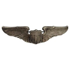 3" Wide WWII USAAF US Air Force Pilot Wings Sterling Silver Pin Badge
