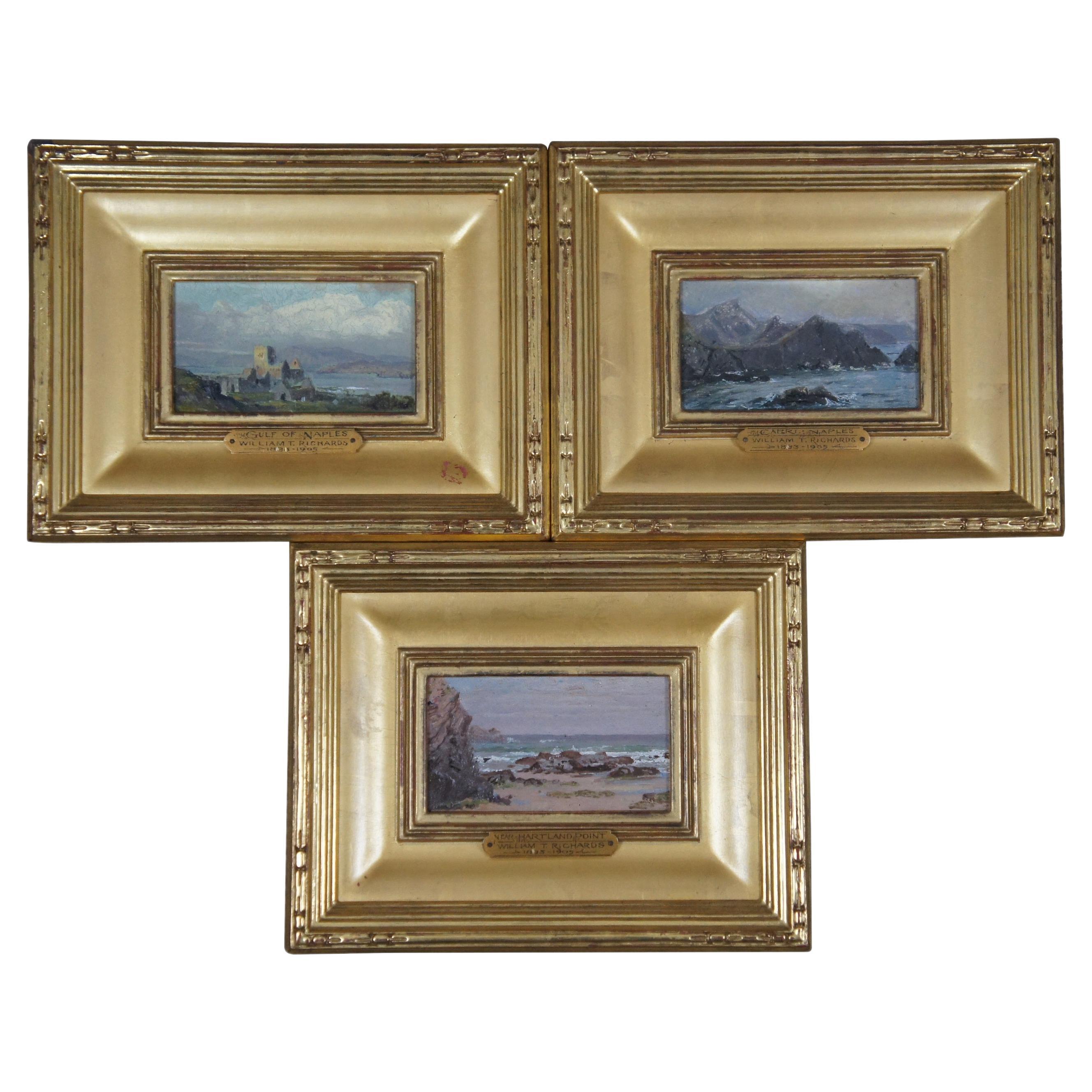 3 William Richards Oil on Board Seascape Paintings Capri Naples Hartland Point For Sale