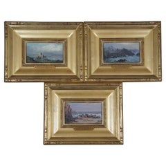 Used 3 William Richards Oil on Board Seascape Paintings Capri Naples Hartland Point