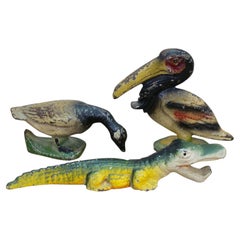 3 Wilton John Wright Cast Iron Figural Bottle Openers Pelican Alligator Goose