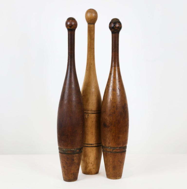 3 Wooden Antique Bowling Pins at 1stDibs