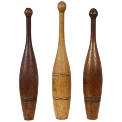 3 Wooden Antique Bowling Pins