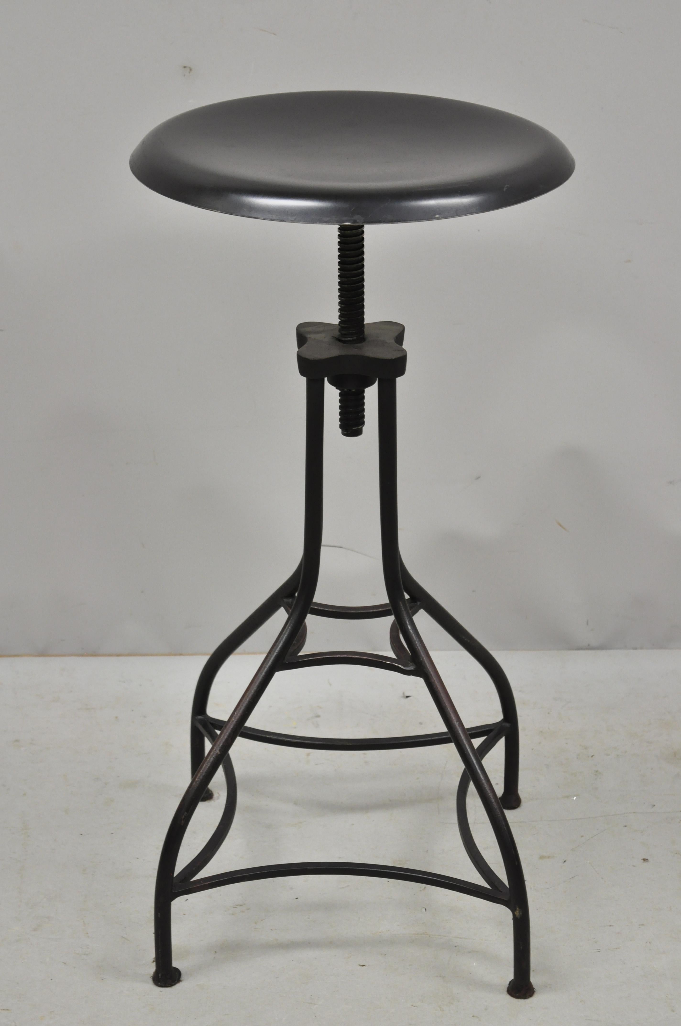 3 Wrought Iron Adjustable American Industrial Counter Bar Stools at 1stDibs