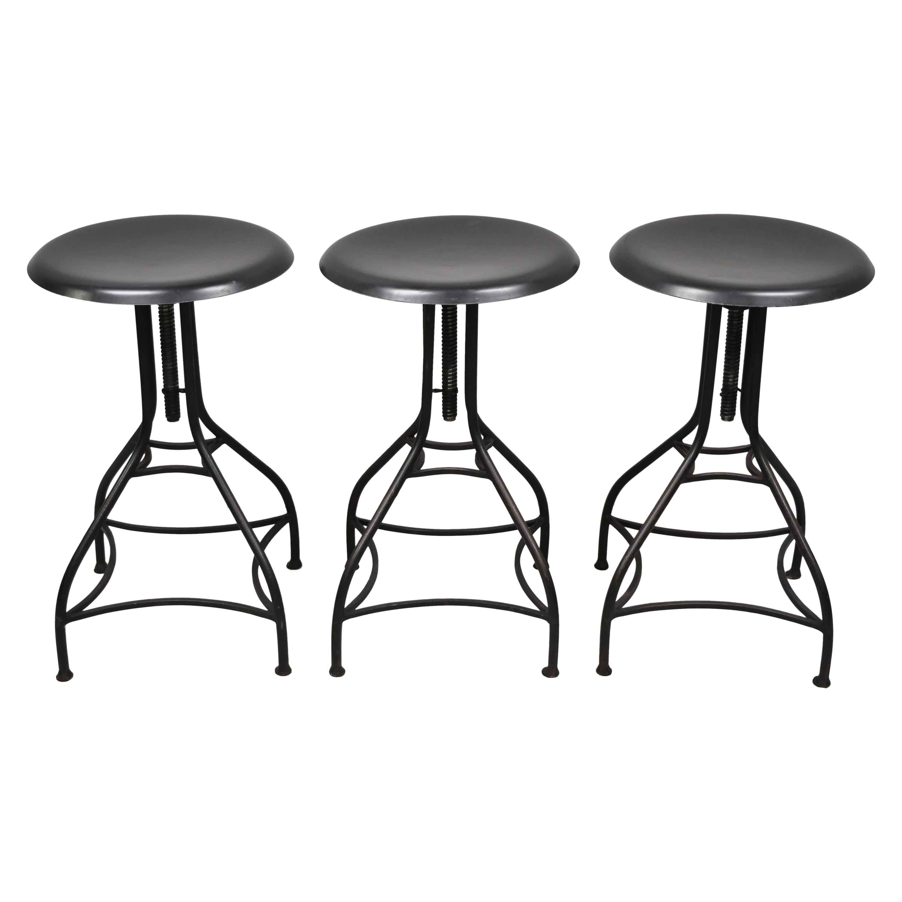 3 Wrought Iron Adjustable American Industrial Counter Bar Stools at 1stDibs