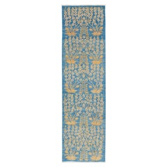 3 x 10 Blau Modern  Art & Crafts Wollteppich Handgefertigt mit Blumenmuster