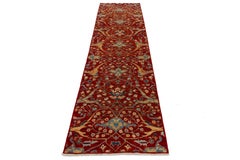 3 x 10 Modern gestaltete Sultanabad Wolle Läufer Handmade In Rot