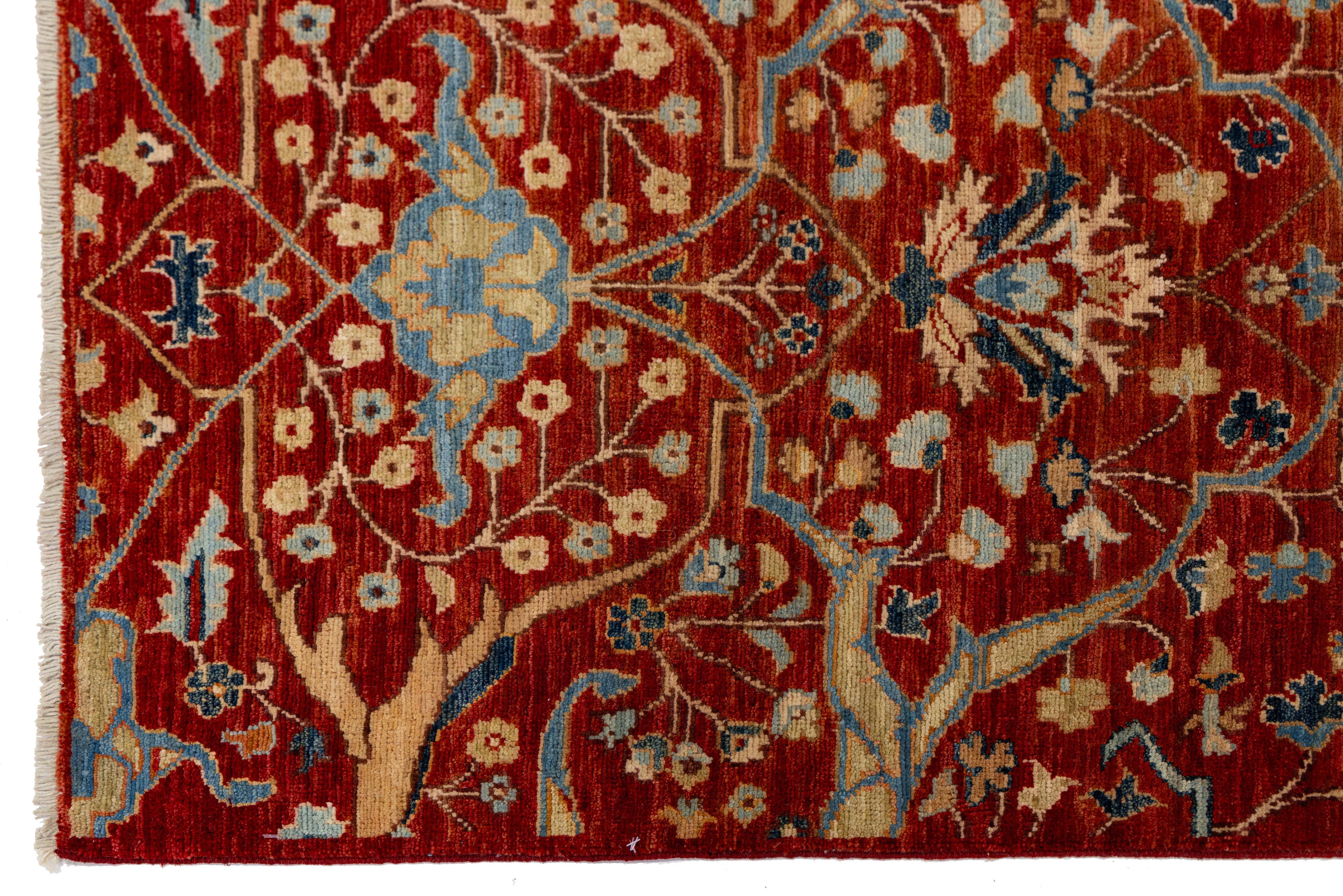 Lana 3 x 10  Runner in lana Sultanabad dal design moderno fatto a mano in rosso in vendita