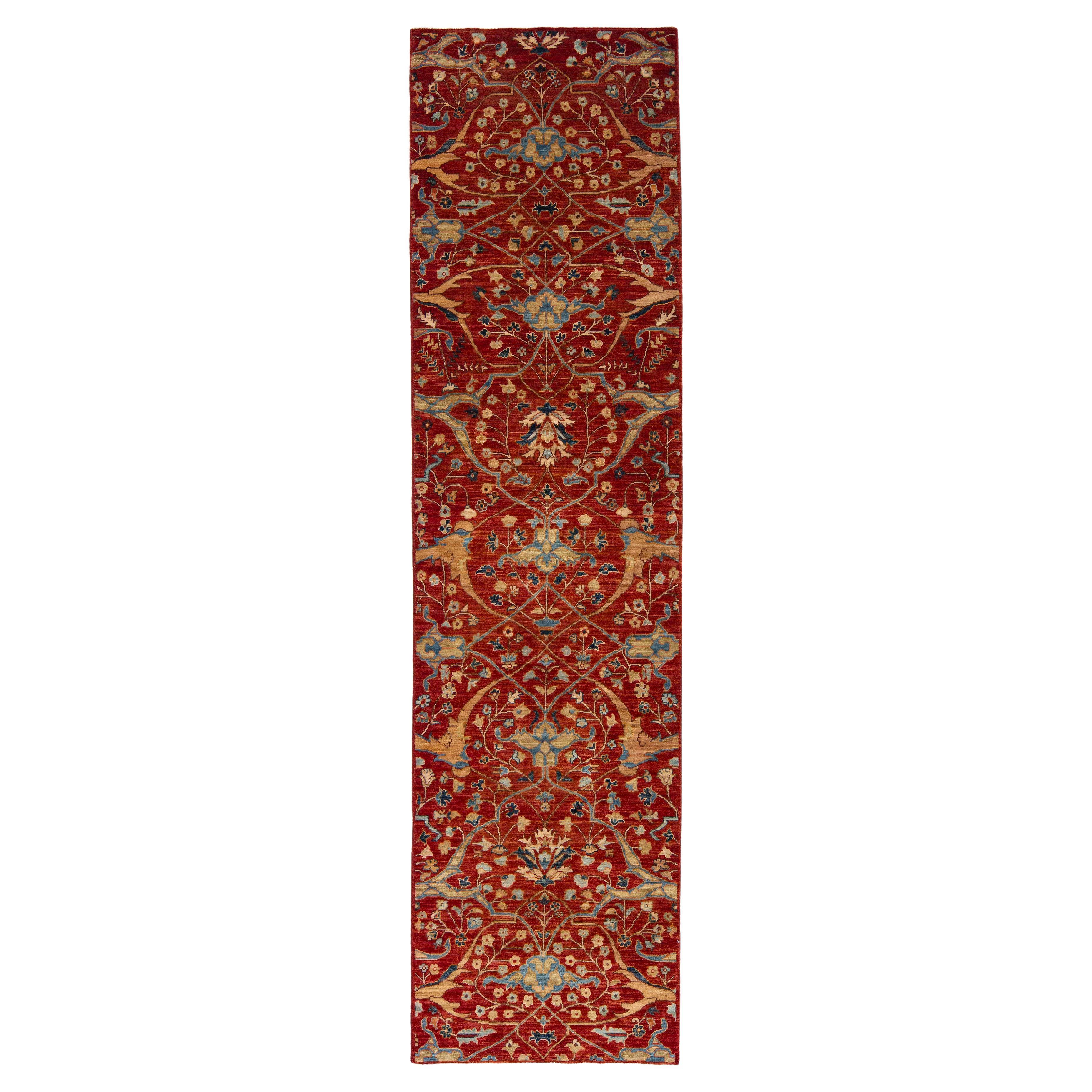3 x 10  Runner in lana Sultanabad dal design moderno fatto a mano in rosso in vendita