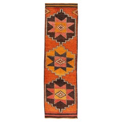 3 x 10 Läufer aus türkischer Wolle im Vintage-Stil in gebranntem Orange mit geometrischen Tribal-Motiven