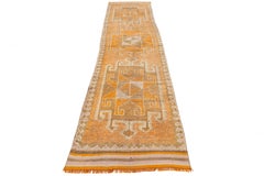 3 x 11 Handmade Vintage Turkish Wool Runner with Star Motifs and Earthy Tones