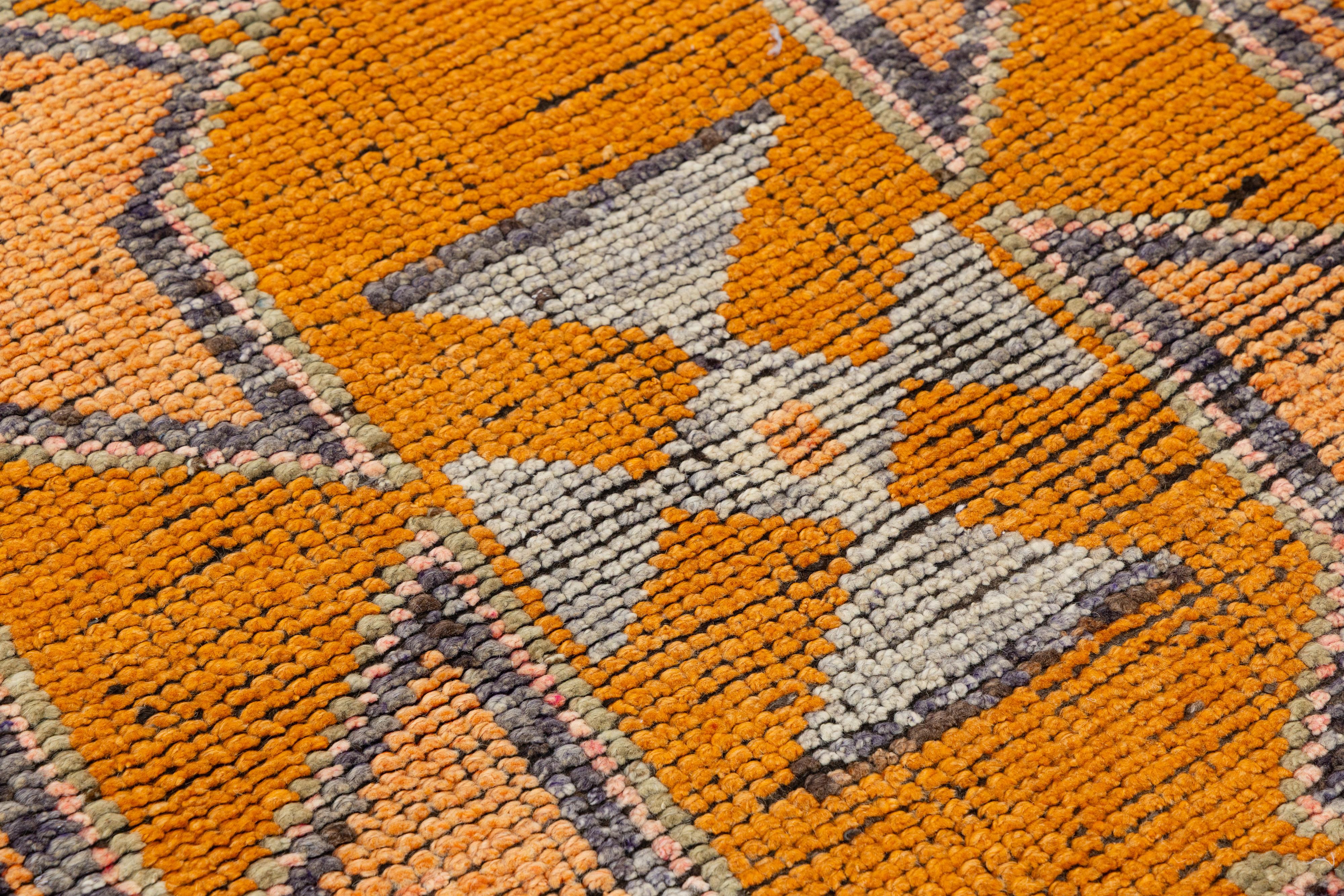 3 x 11 Läufer aus türkischer Wolle in Orange mit geometrischem Muster im Zustand „Hervorragend“ im Angebot in Norwalk, CT