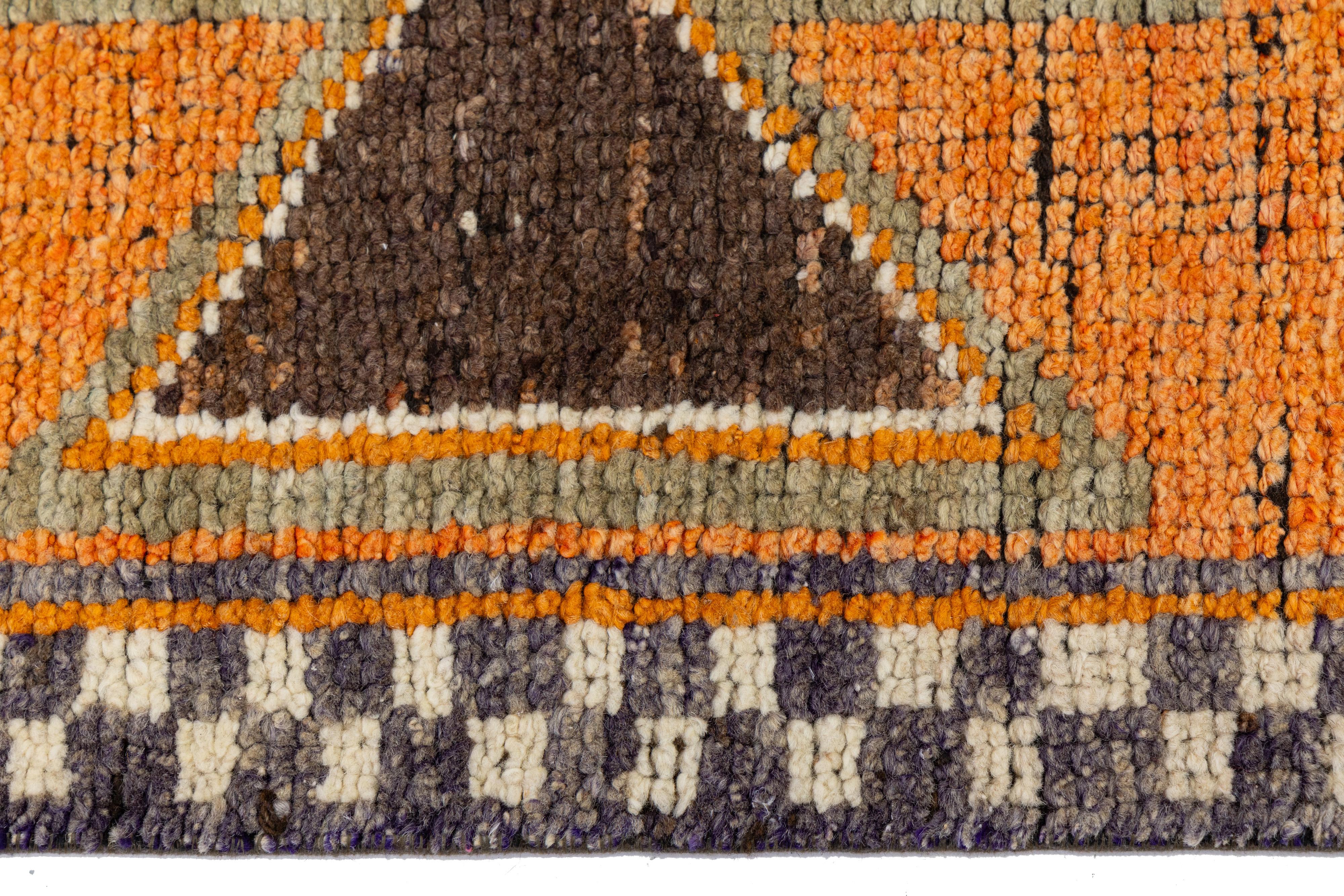 3 x 11 Läufer aus türkischer Wolle in Orange mit geometrischem Muster (20. Jahrhundert) im Angebot