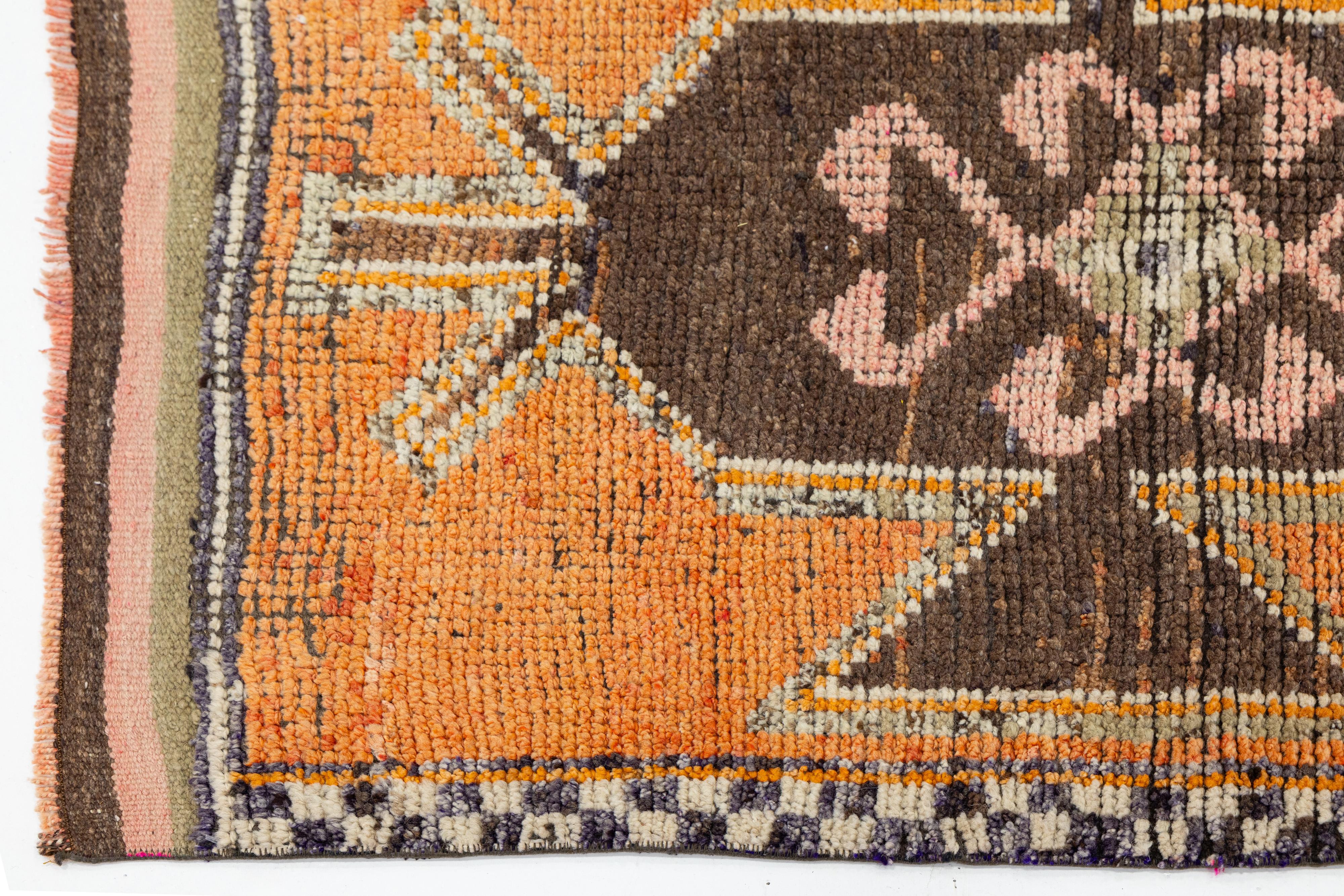 3 x 11 Läufer aus türkischer Wolle in Orange mit geometrischem Muster im Angebot 1