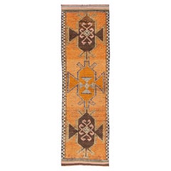 3 x 11 Vintage Turkish Wool Runner in Orange With Geometric Pattern