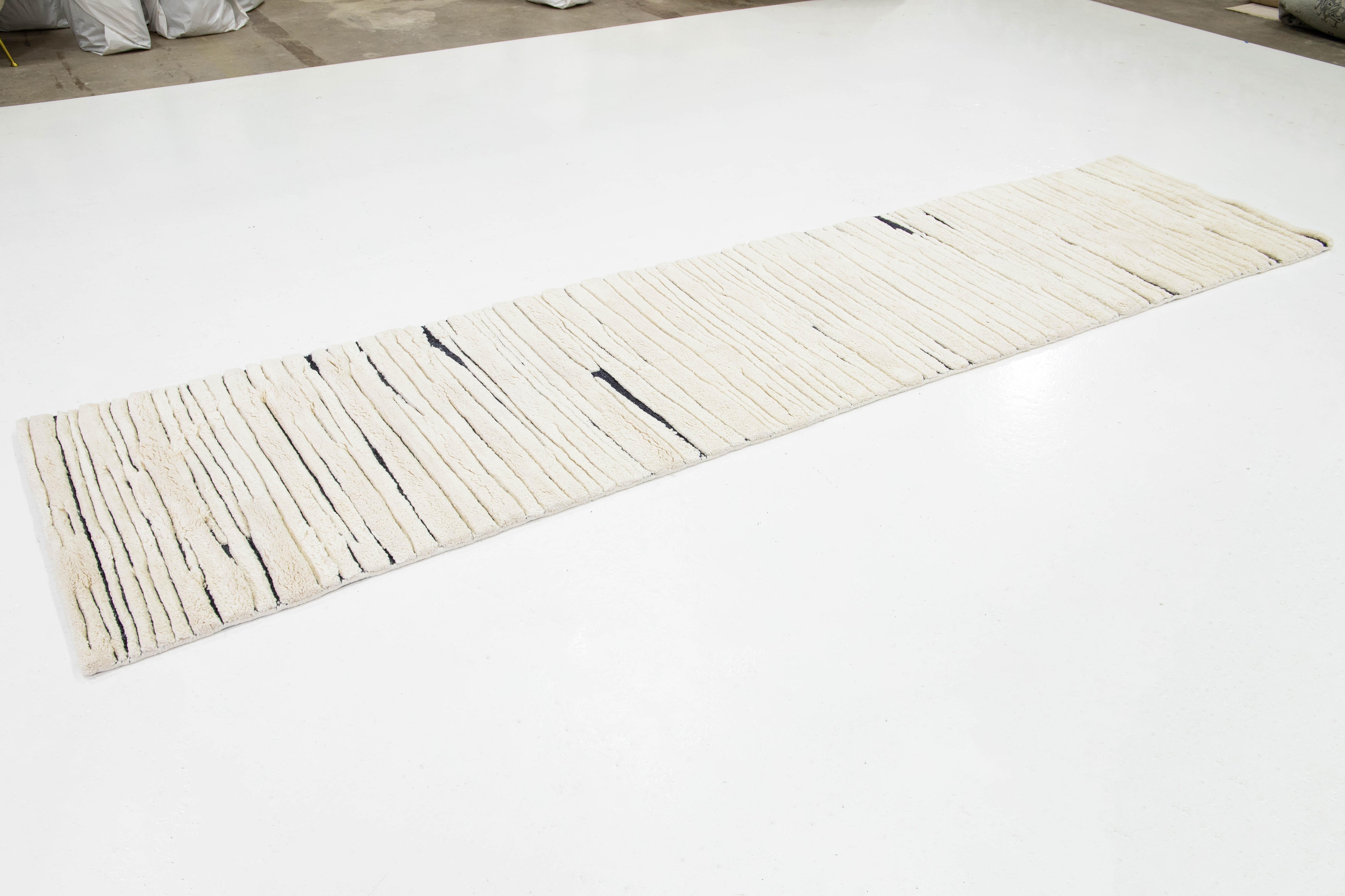 Indian 3 X 12 Contemporary Ivory Moroccan Style Handmade Wool Runner For Sale