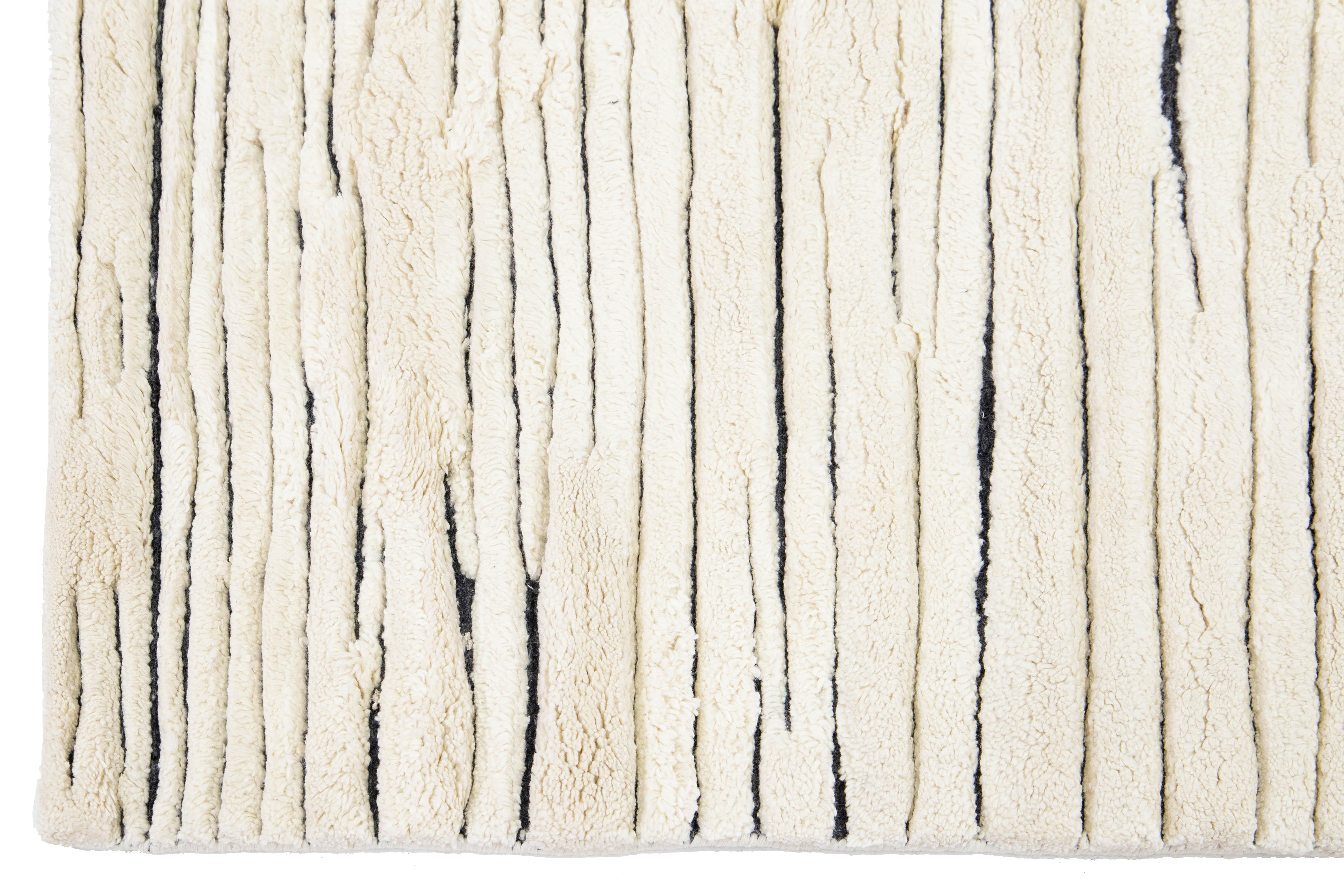 3 X 12 Contemporary Ivory Moroccan Style Handmade Wool Runner For Sale 2