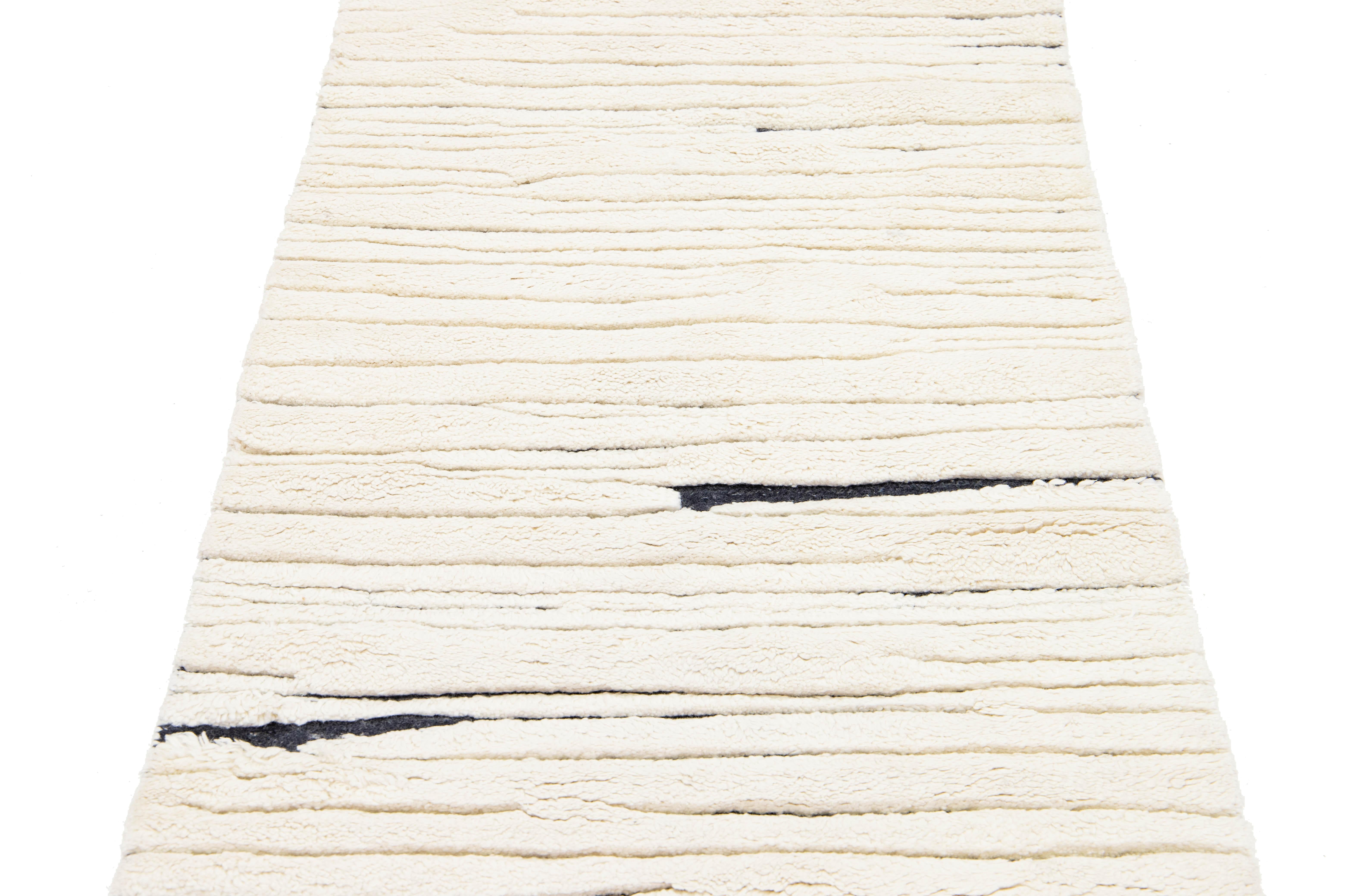 3 X 12 Contemporary Ivory Moroccan Style Handmade Wool Runner For Sale 3