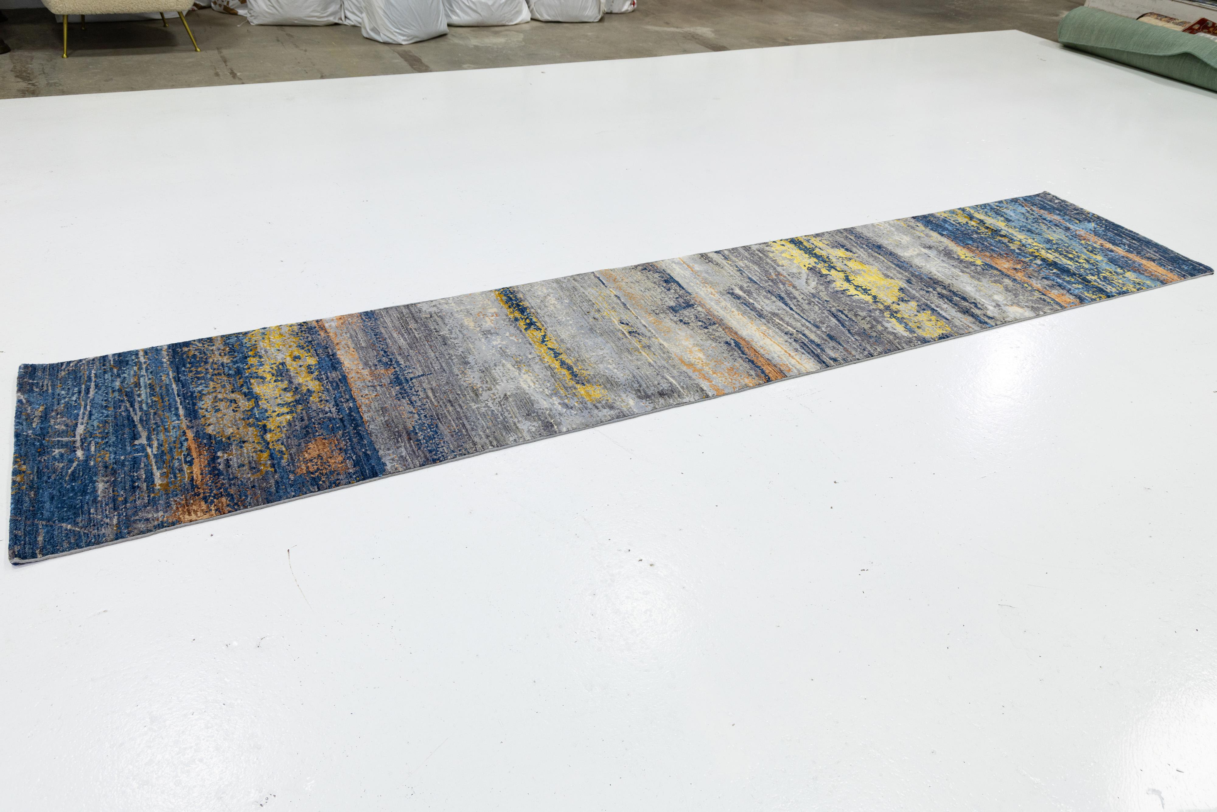 3 x 12 Moderne abstrakte entworfen handgefertigte Wolle und Seide Teppich In Multicolor (Handgeknüpft) im Angebot