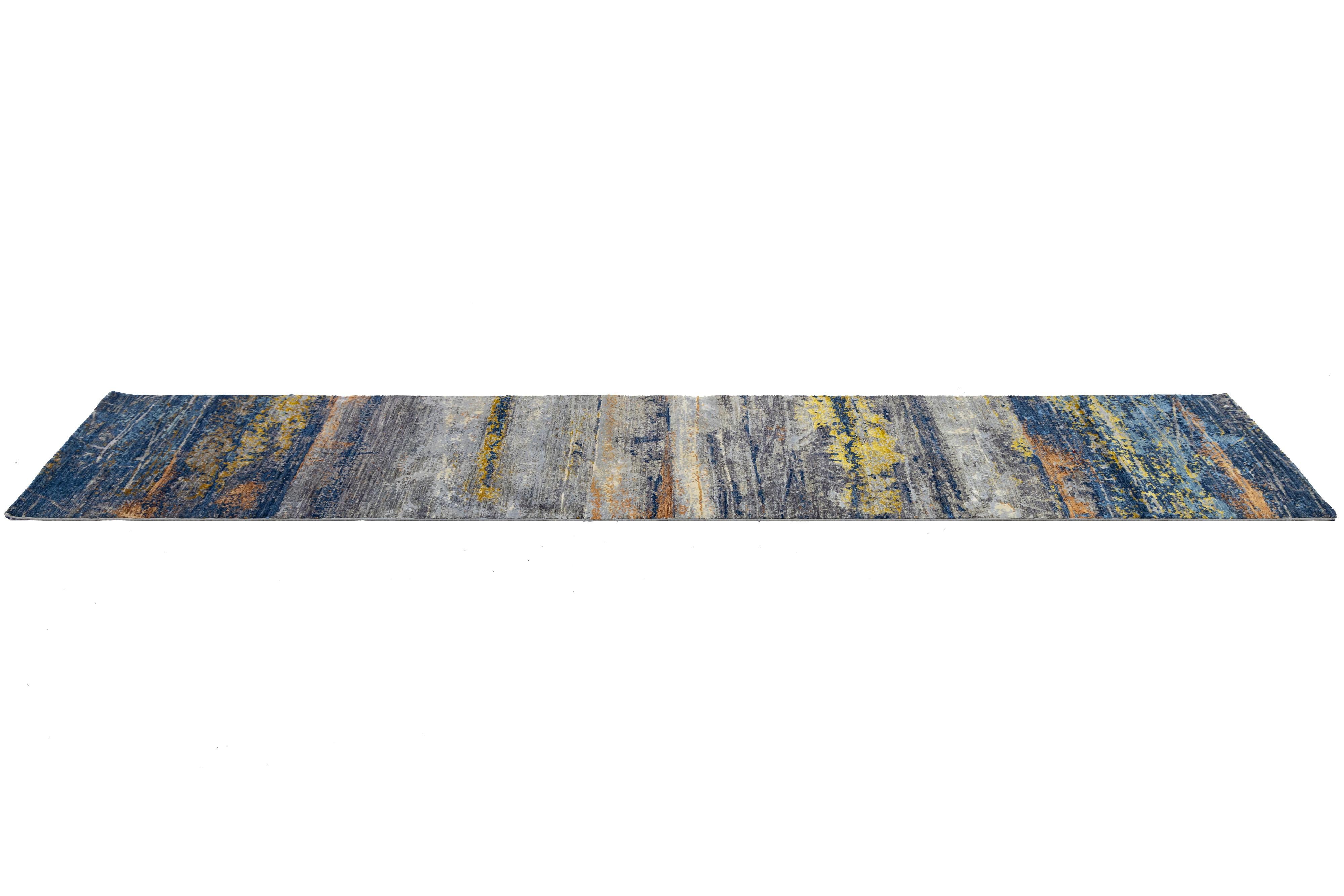 3 x 12 Moderne abstrakte entworfen handgefertigte Wolle und Seide Teppich In Multicolor (21. Jahrhundert und zeitgenössisch) im Angebot